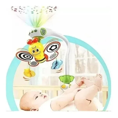 מובייל מנגן לתינוק פרפר עם מקרן כוכבים מדליק שמאיר לתקרה ועם שלל מנגינות