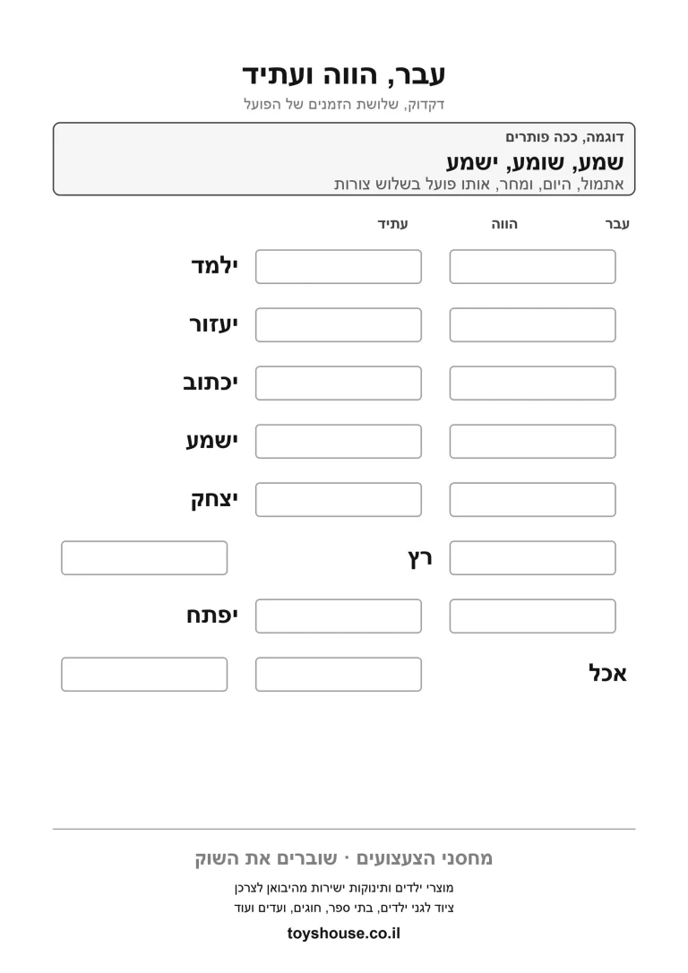 דף עבודה לזיהוי זמן הפועל במשפט להדפסה ולתרגול