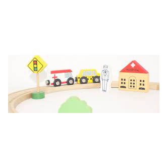 סט מסילות רכבת מעץ לילדים, עם אביזרי עיר