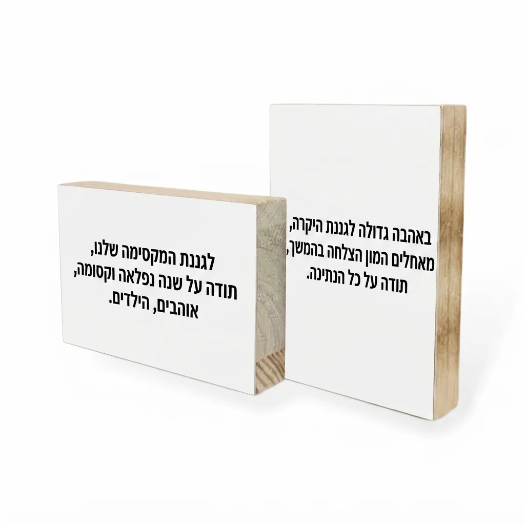 בלוק עץ מתנה לגננת לסוף שנה, בלוק מלא 10X15 עם מסר תודה מהילדים, מתנה מיוחדת שנשארת למזכר להרבה שנים, מתאים לעמידה או תלייה לאורך ולרחוב.