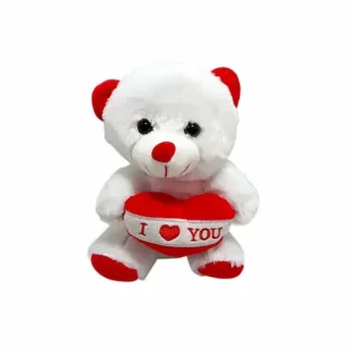 דובי אהבה לבן מחזיק לב אדום עם הכיתוב I LOVE YOU, פרווה רכה ונעימה למגי וחיבוק בגובה 20 ס"מ, מתנה קלאסית ליום האהבה ולטו באב.
