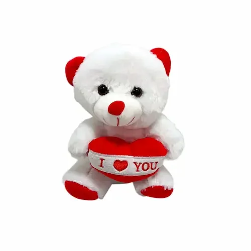 דובי אהבה לבן מחזיק לב אדום עם הכיתוב I LOVE YOU, פרווה רכה ונעימה למגי וחיבוק בגובה 20 ס"מ, מתנה קלאסית ליום האהבה ולטו באב.