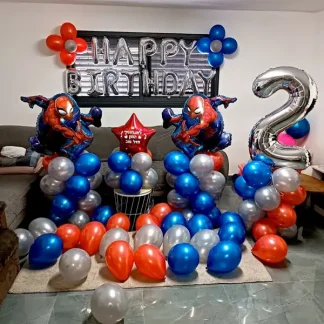 עיצוב בלונים ספיידרמן ליום הולדת, סידור בלונים מהמם ומרגש שכל אוהב הדמות ישמח לקבל וישאיר לכם תמונות מהממות למזכרת מיום מיוחד ומפתיע.