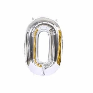 בלון מספר 0 ענק בצבע כסף, גובה כ-80 סנטימטר, על רקע לבן.